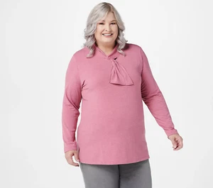 Top túnica cuello bufanda tejido cepillado Cuddl Duds rosa malva XL A381709 - Imagen 1 de 2