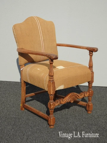 Vintage French Country Farmhouse Chic Custom Upholstered Burlap Linen Side Chair Cover