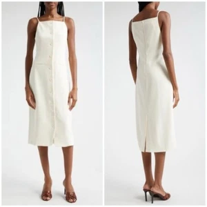 New Staud Una Tailored Midi Dress Ivory White Button Front Sleeveless Sz M - Picture 1 of 14