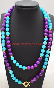 Handmade Natural 8mm Blue Amazonite Charoite Gems Round Beads Necklace 36-100in - Picture 1 of 12