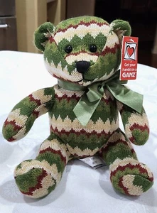 GANZ Christmas Holiday Knit 8 1/2" MACMERRY Zigzag SWEATER Teddy Bear GREEN Tan - Bild 1 von 10