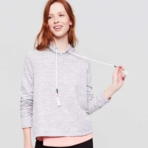 Lou & Grey Medium M LOFT Gray Miss You Summer Tassel Drawstring Hoodie Sweater - Picture 1 of 8