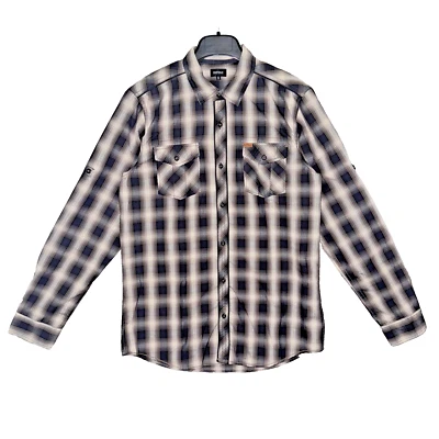 Camisa Buffalo David Bitton Para Hombres M Negra A Cuadros Manga Larga Con Botones Gráfico Espalda Foto 1 de 4