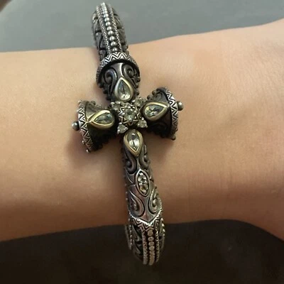 Brazalete Brazalete Cruz Topacio Vintage Barbara Bixby Oro 18K y Plata Esterlina Foto 1 de 4