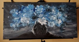 Original Abstract painting Still life floral Vase Of Blue Flowers canvas art CoA - Picture 1 of 11