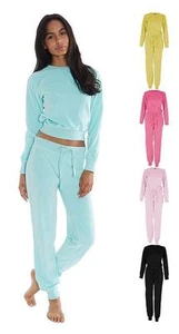 Womens Round Neck Velour Jogging Cotton Comfortable Top Bottom Suit Tracksuit - Picture 1 of 4