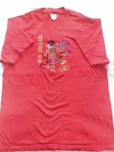 90s New Orleans Jazz Cool Cats T Shirt RED XL Embroidered Bourbon ST BEEFY Hanes - Picture 1 of 7