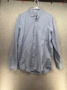 Izod Mens Button Down Suze M Blue Collared Checkered Cotton Pocket Long Sleeves - Picture 1 of 8