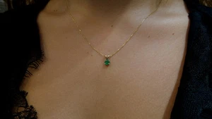 EMERALD SOLITAIRE NECKLACE 14K YELLOW GOLD NATURAL EMERALD 0.61CT 4.9MM - Picture 1 of 6