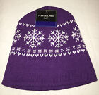 Womens Winter Fleece Lined Hat Beanie Purple White Snowflake New