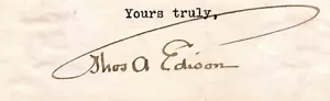 Thomas Edison - Firma de tinta - con su famoso paraguas - recortado de carta - Imagen 1 de 1