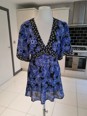 Collection Debenhams Blue Kimono top, sze 12, belted, Vneck, wide sleeves. sheer - Image 1 of 4