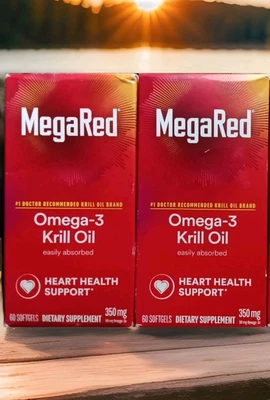 2 MEGARED OMEGA-3 KRILL OIL 350MG HEART HEALTH SUPPLEMENT 60 X2 120 SOFTGELS!!!! - Image 1 of 4