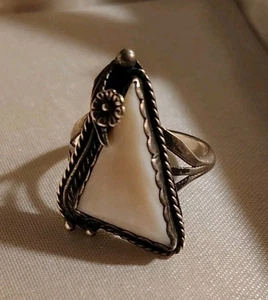 Vintage Estilo Navajo Plata 925, Cuerda Pluma y Platería Floral Talla 7-3/4 - Imagen 1 de 7