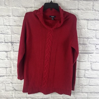 Suéter Chaps Nuevo sin Etiquetas Rojo Cuello Redondo Clásico Acogedor Informal Tejido con Cable Vacaciones Grande Foto 1 de 4