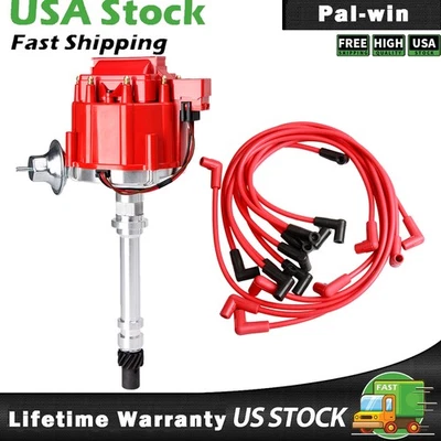 Distribuidor HEI + Cable de bujía para Chevy V8 283 350 400 454 SBC 9000 RPM 65K Foto 1 de 4