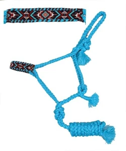Showman Turquoise Nylon Mule Tape Halter w/ Southwest Beaded Design - Picture 1 of 1