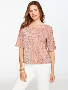 Sequin Velvet Top at Talbots. NWT $139, color CHAMPAGNE, have all size - Picture 1 of 5