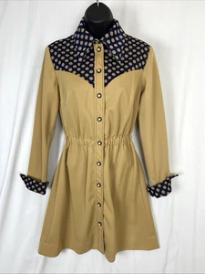 Vintage 70er Jahre Brook Hollow Mini Hemd Kleid Langarm gepunktet - Bild 1 von 11