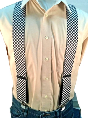 Men's, Black & White Checkerboard, XL, 2", Adj. Suspenders / Braces,  Made n USA - Image 1 of 4