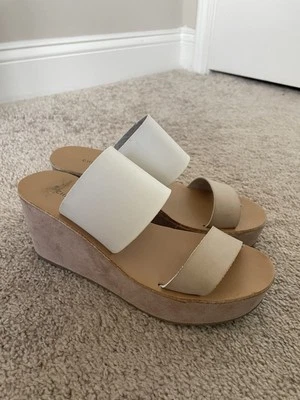 Chinese Laundry Wedge Platform Slide Sandal Size 8  Leather & Suede White Pink Foto 1 de 4