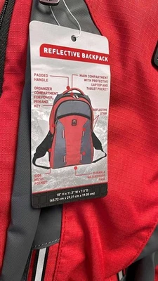 Men 18'' Height Backpack Bookbag School Travel Laptop Reflective Zip Bag - Image 1 of 2