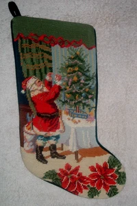 Calza Natalizia Completa Ago Babbo Natale Decorazione Albero Poinsettias - Foto 1 di 1