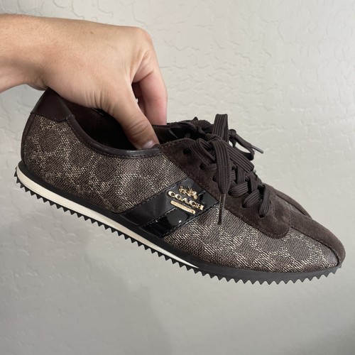 Sneakers Coach IVY Signature marrone rivestito tela scamosciata stringate donna taglia 8
