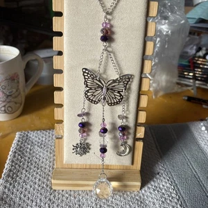 Butterfly Dangle Purple Bead Alloy Metal Suncatcher - Picture 1 of 4