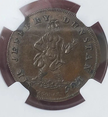 1795 Middlesex Denton We 3 Blockheads Farthing Token Sir Jeffery Dunston DH 1057 - Image 1 of 4