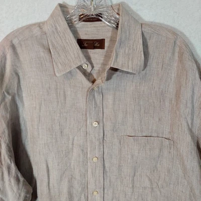 Tasso Elba Spa Men's Linen Dress Shirt Size XL 17.5 34/35 Tan Long Sleeve - Image 1 of 4
