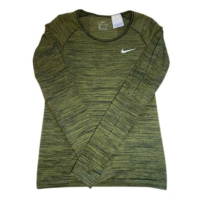 Nike Dri-FIT Cuello Redondo Manga Larga Top Agujeros para los Pulgares Transpirable Correr Verde Pequeño Foto 1 de 4