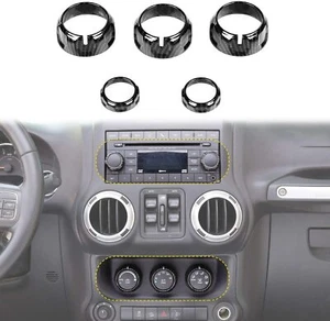 5x Air Conditioner/Audio Knob Switch Cover Trim Ring for Wrangler JK 11-17Carbon - Foto 1 di 7
