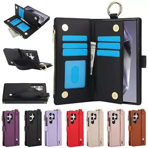 Fr Samsung S25/S24/S23/S22 Leather Crossbody Strap RFID Block Zipper Wallet Case - Picture 1 of 62