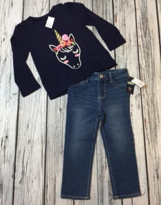 Baby Gap Mädchen 3/3T Einhorn Shirt & Fantastiflex blaue Jeans neu mit Etikett - Bild 1 von 8