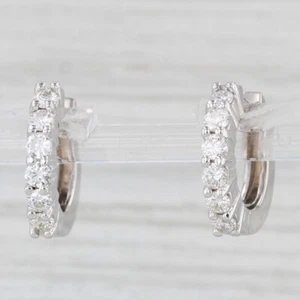 1ctw Diamond Hoop Huggie Earrings 18k White Gold Hinged Hoops - Picture 1 of 6