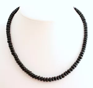 Natur Schwarz Turmalin (Schörl) Kette Edelsteinkette Rondell Collier Edel 45 cm - Bild 1 von 2