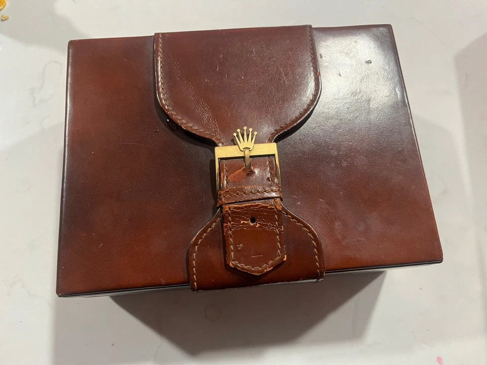 Rolex Vintage Day Date President caja de reloj de cuero y madera marrón - como está Foto 1 de 4