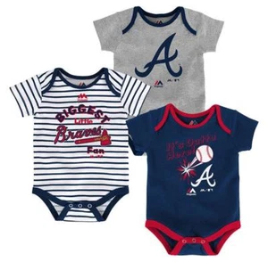 Majestic Atlanta Braves MLB Infant "Home Run" 3-Pack Bodysuit Set - Picture 1 of 1