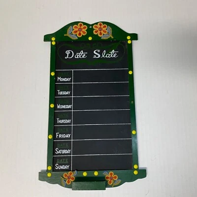Vintage Folk Art Chalkboard Weekly Calendar Hanging Wood Frame Message Board - Image 1 of 4