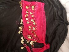 pink Belly dancing Belt with gold coins NEW bellydancing Hip Waist tie Dance