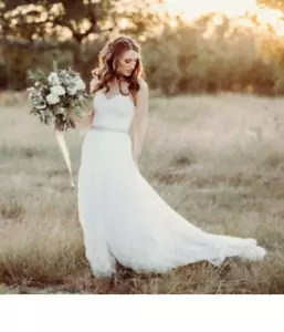 Watters Brides Wedding Dress 8-10 Ivory A-Line Lace Tulle Ribbon Karington 9080B - Picture 1 of 12