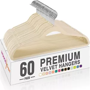 Beige Velvet Hangers 60 Pack, Non Slip Clothes Felt Hanger Heavy Duty for Coat - Picture 1 of 9