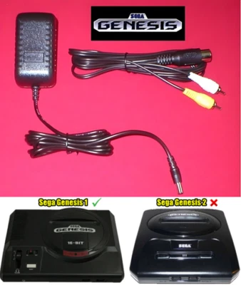 Power Cord AC Adapter Power Supply & AV Cable for the Sega Genesis 1 System NEW - Image 1 of 4