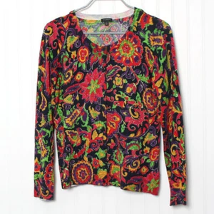 Maglione cardigan Talbots floreale girocollo manica lunga bottoni misto cotone Lg - Foto 1 di 9