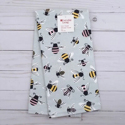 Kitchen Dish Towel Bees Bee Pink Yellow Farmhouse Dual Purpose - Image 1 of 3