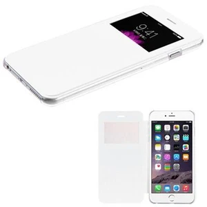 WEISS Flip Leder Brieftasche Fenster Ansicht Hülle Skin Cover Apple iPhone 6 & 6 PLUS - Bild 1 von 5