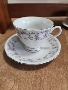 FTDA Pink & Lavender Floral China Cup and Saucer Set - Picture 1 of 10