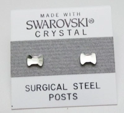 Silver Bow Tie Stud Earrings 6mm Small Crystal Made with Swarovski Elements - Image 1 of 2