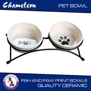 Dog Bowl Raised Double Ceramic +metal Stand Cat Pet Feeding Station  Non-Slip